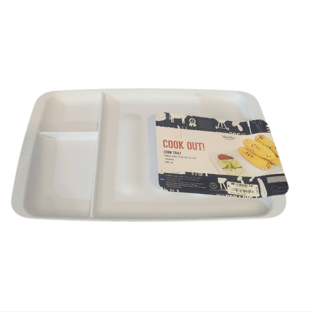 Martha Stewart White Divided Corn on the Cob Melamine Serving Tray